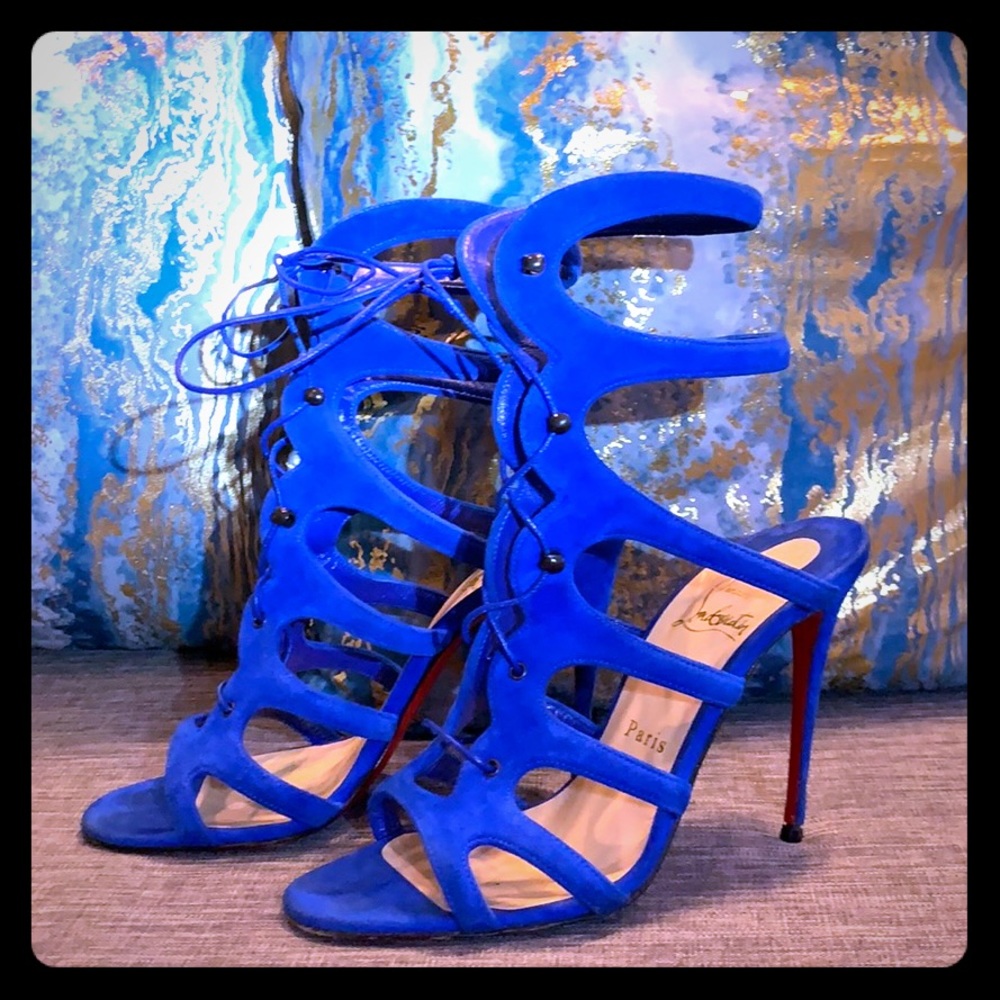 Louboutin Electric Blue Amazoulo Suede Lace Up hee